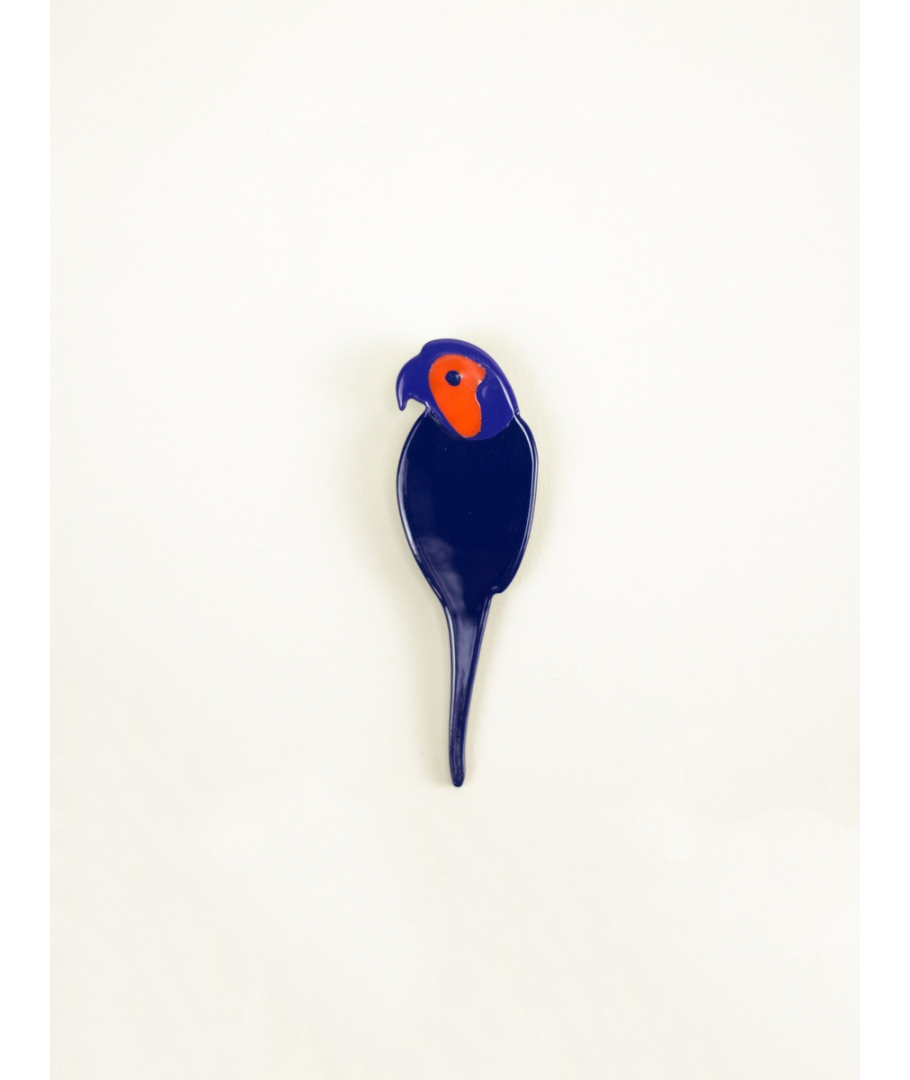 Ara Parrot Pin in Horn w/Lacquer in Orange and Blue