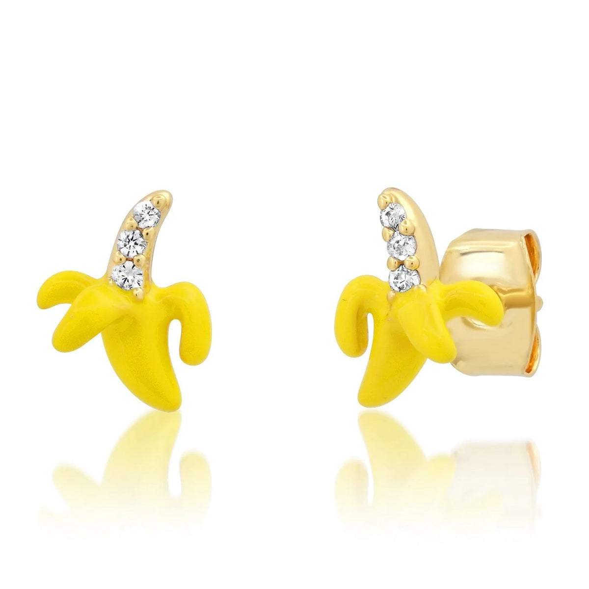 Banana Enamel and CZ Earrings
