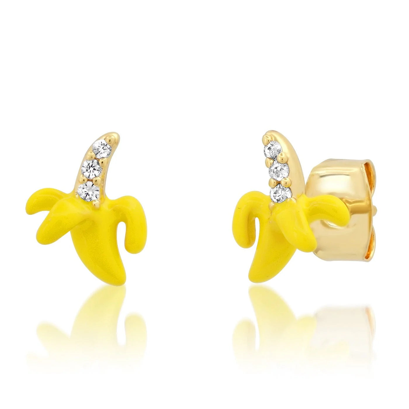 Banana Enamel and CZ Earrings