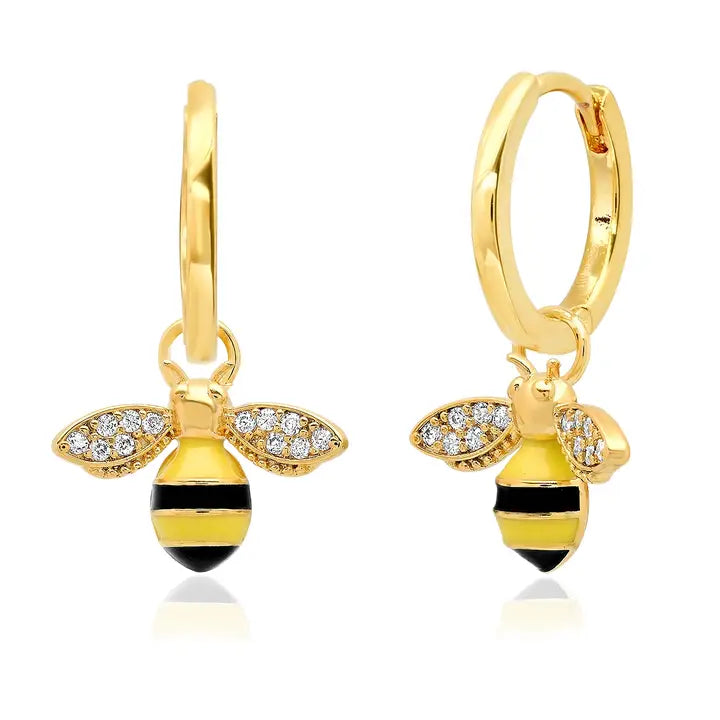 Pave & Enamel Bee Huggie Earrings