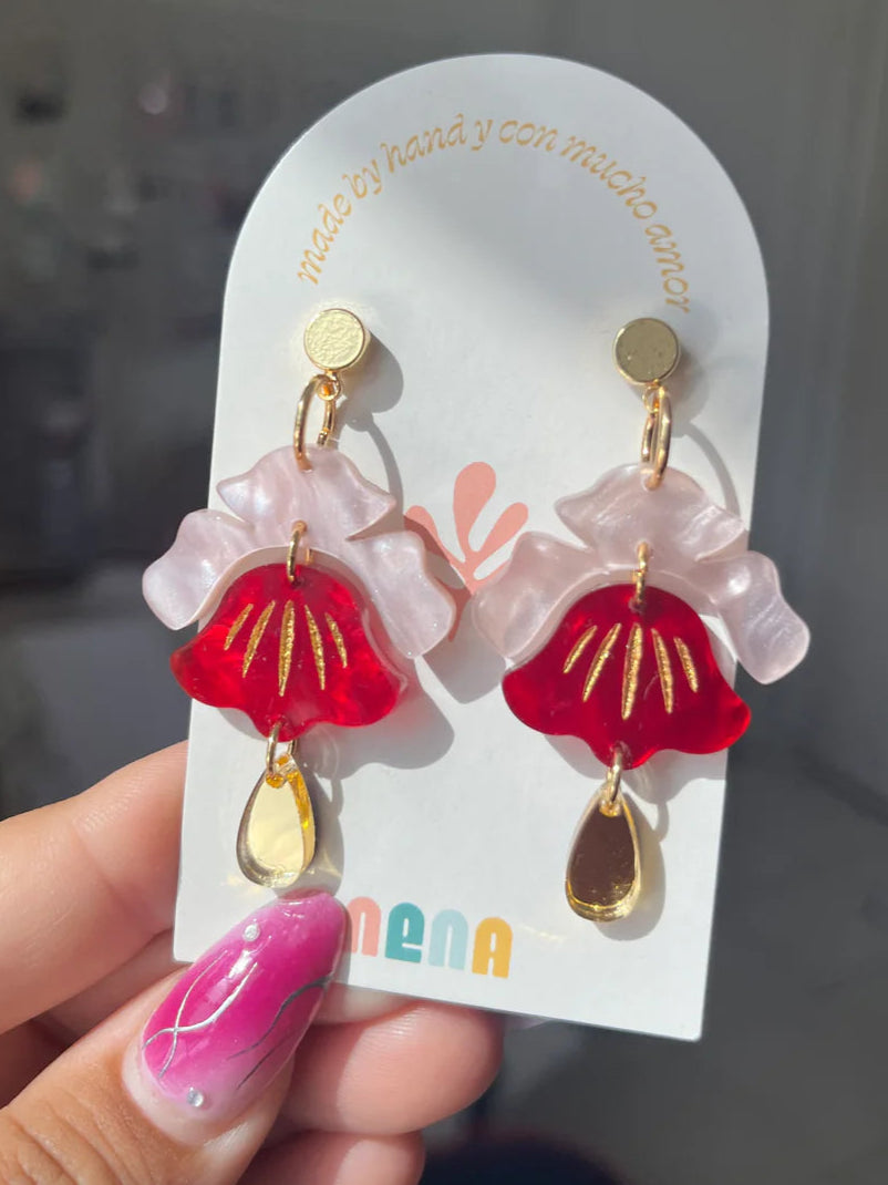 Pink and Red Pearl Bellflower Earrings