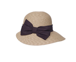 Linen Black Bow Cloche Hat 