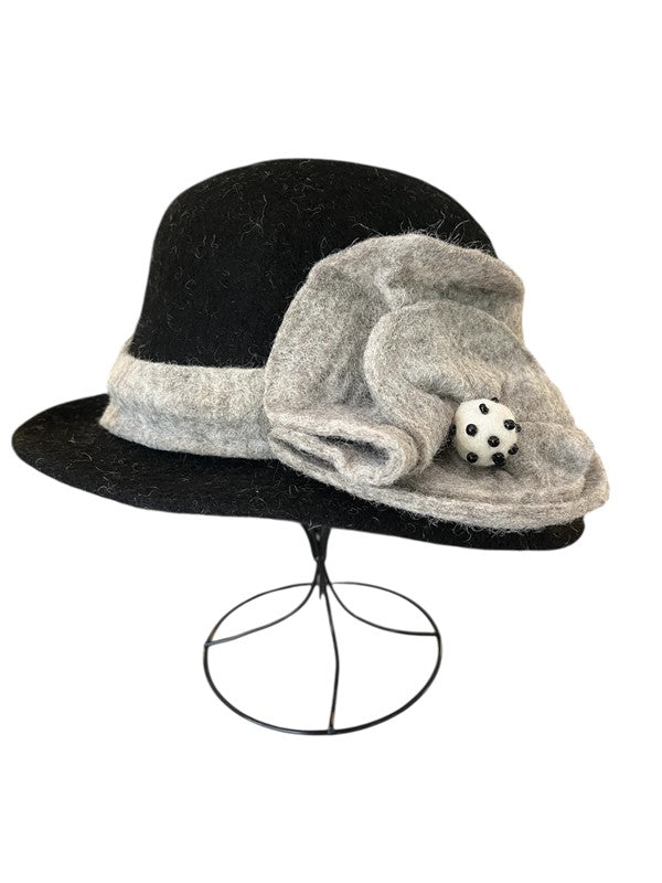 Black Hat with Gray Belt and Flower