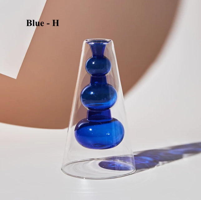 Nordic Hydroponic Glass Vase - Blue H