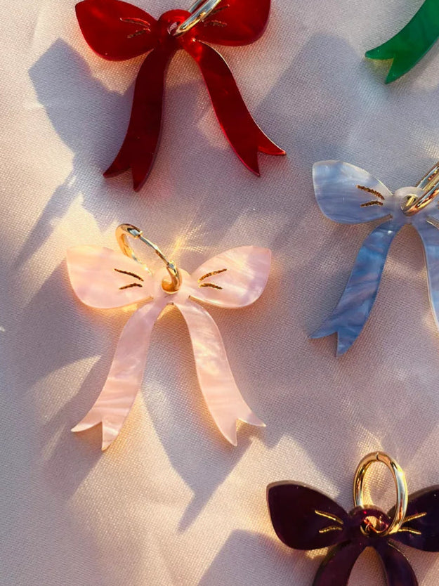 Coquette Bow Hoop Earrings - Pink Pearl