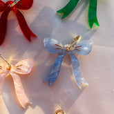 Coquette Bow Hoop Earrings - Blue Pearl