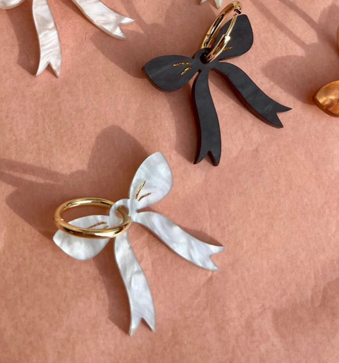 Coquette Bow Hoop Earrings - White