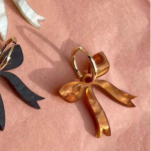 Coquette Bow Hoop Earrings - Brown