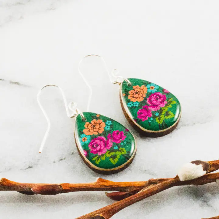 Bright Green Floral Earrings