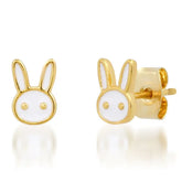 Enamel Bunny Stud Earrings - Gold