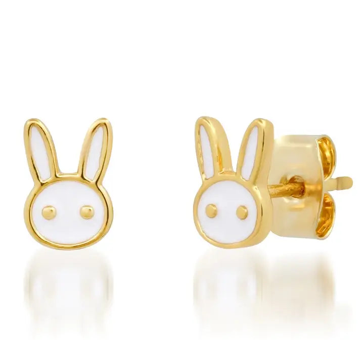 Enamel Bunny Stud Earrings - Gold