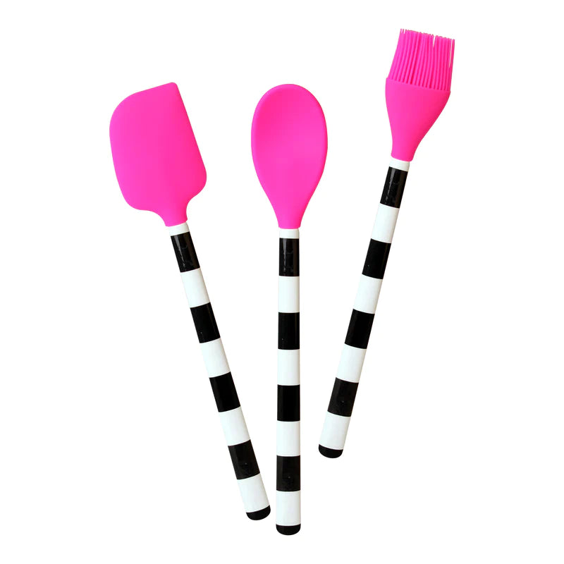 B&W Stripe Silicone Utensil Set