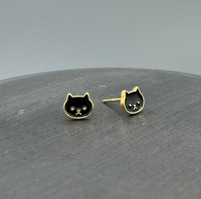 STG685 | Gold Filled Enamel Cat Face Post Earrings