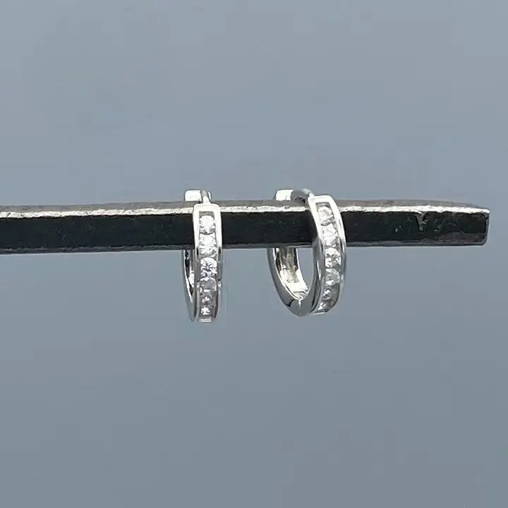 HBE134 | Silver Thin CZ Channel Huggie Earrings