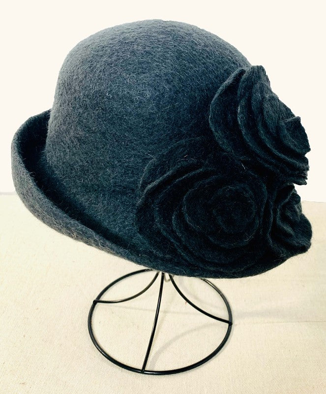 Charcoal Hat with Charcoal Roses