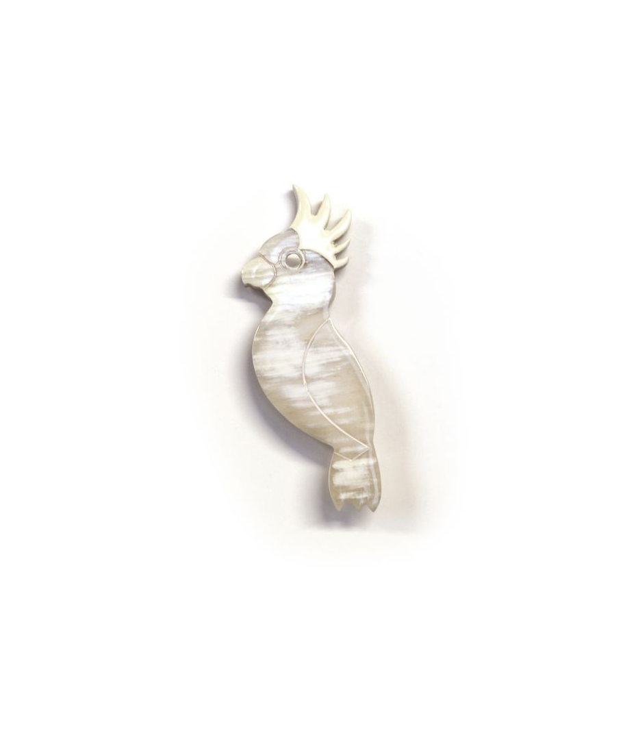 Cockatoo Parrot Pin - Blonde Horn, Off-White Lacquer