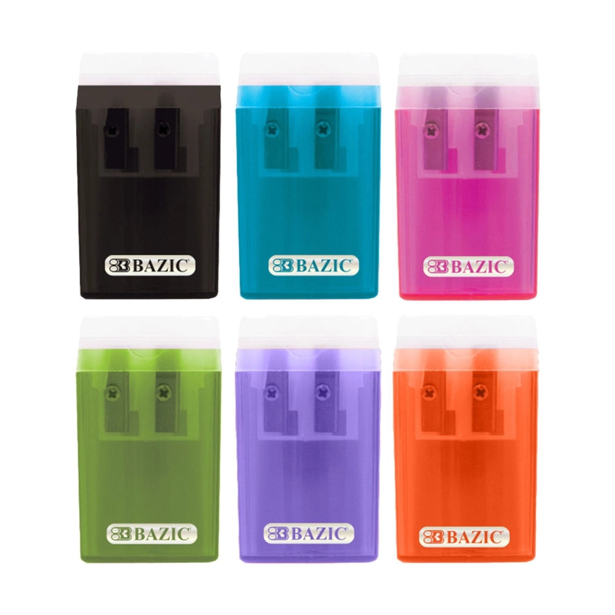 Dual Hole Pencil Sharpener with Lid and Receptacle