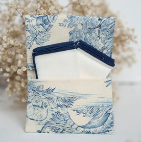 Duo Pouch with 2 Handkerchiefs - Toile de Jouy Blue