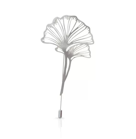 Ginkgo Biloba silver-plated brooch