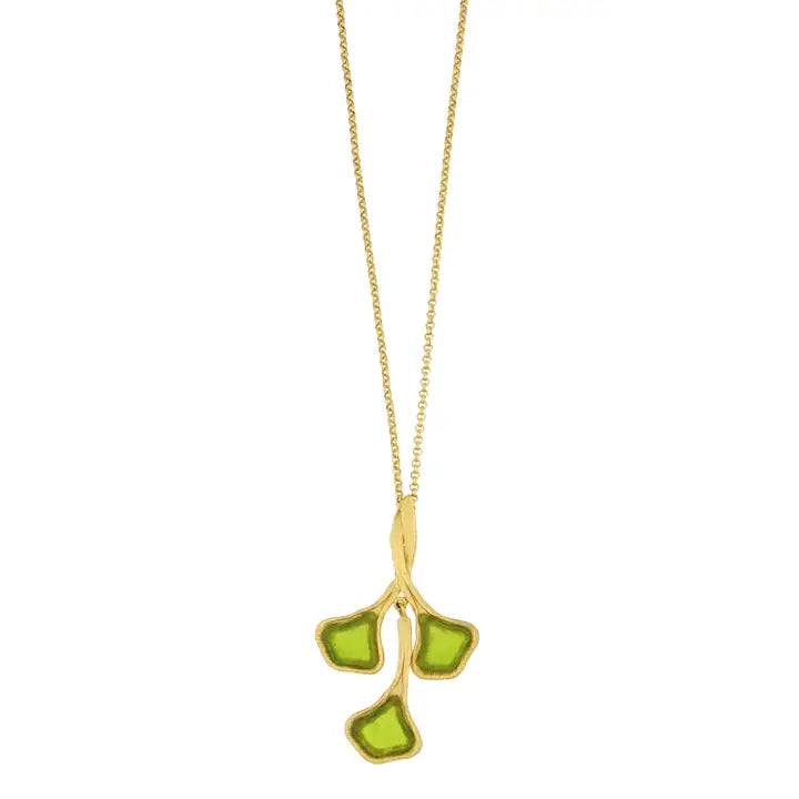 Ginkgo 3-Leaf Leaf Pendant 16" Adj Green