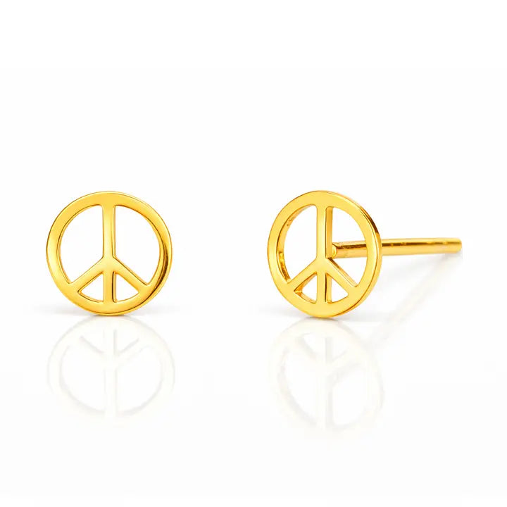 Gold Peace Sign Stud Earrings