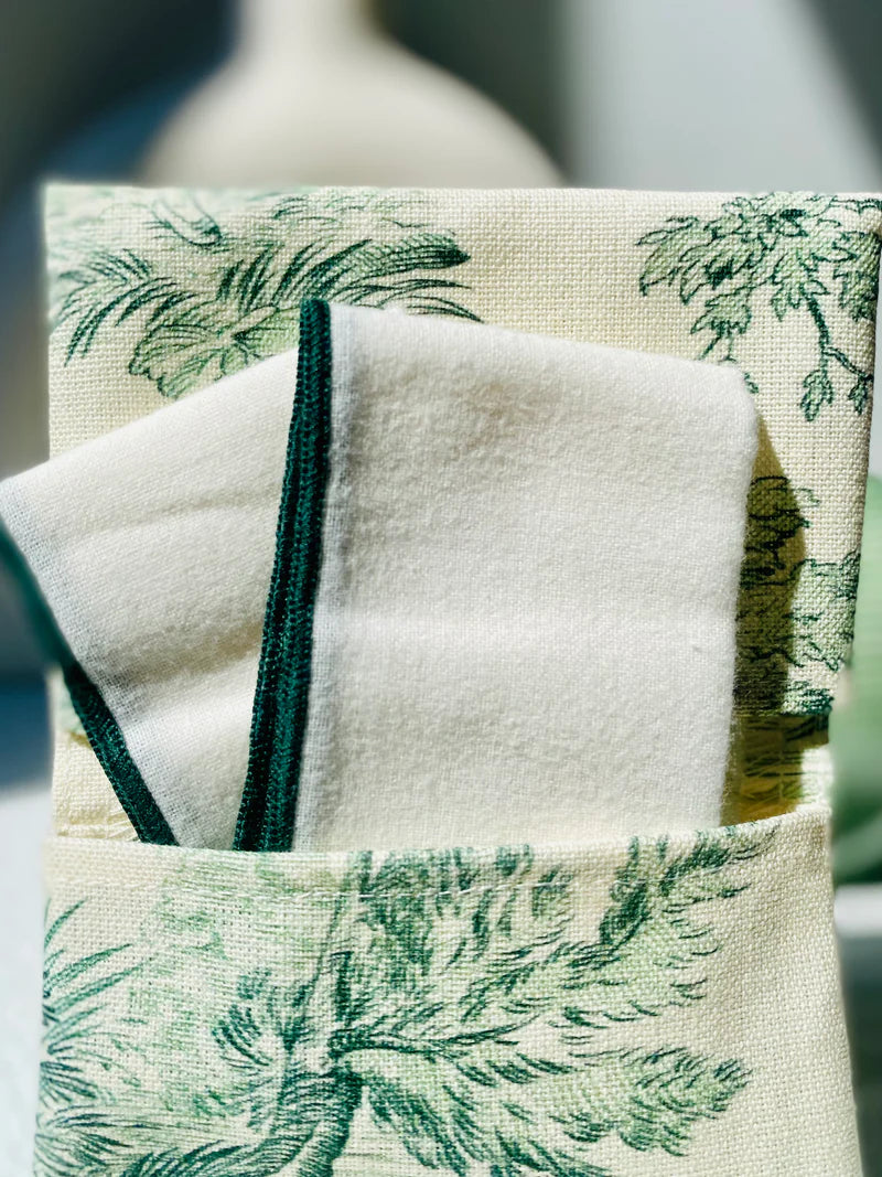 Duo Pouch with 2 Handkerchiefs - Toile de Jouy Green