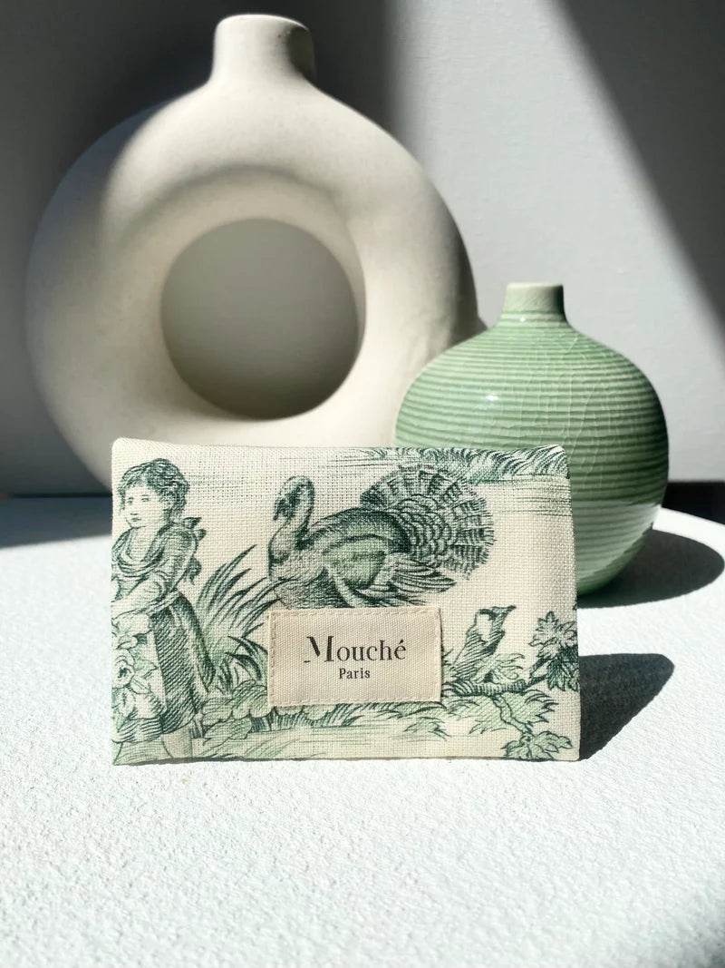 Duo Pouch with 2 Handkerchiefs - Toile de Jouy Green
