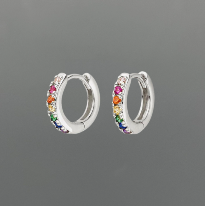 H207 | Silver Rainbow Pave Huggie Earrings