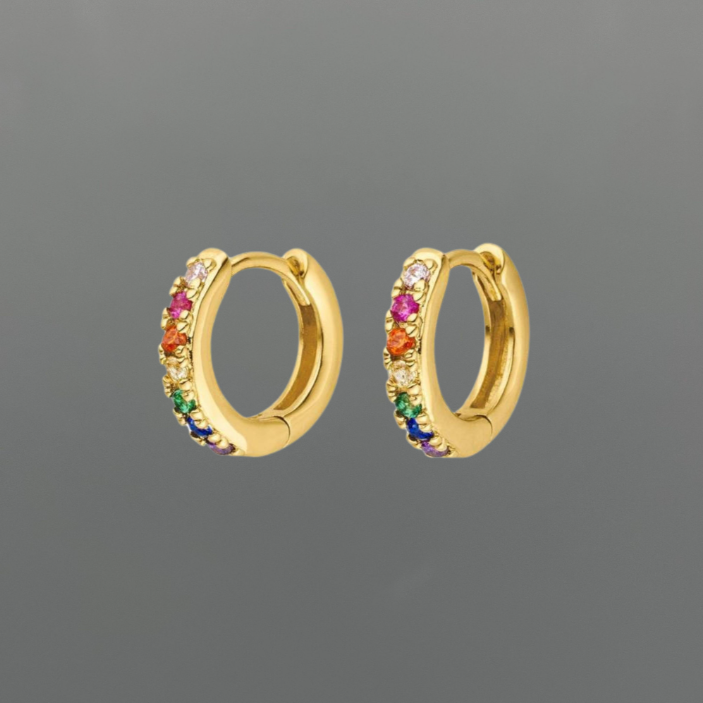 H208 | Gold Filled Rainbow Pave Huggie Earrings