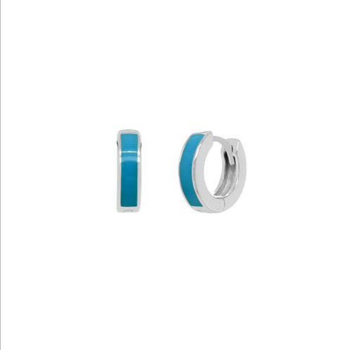 H309 | Silver Turquoise Enamel Huggie Earrings