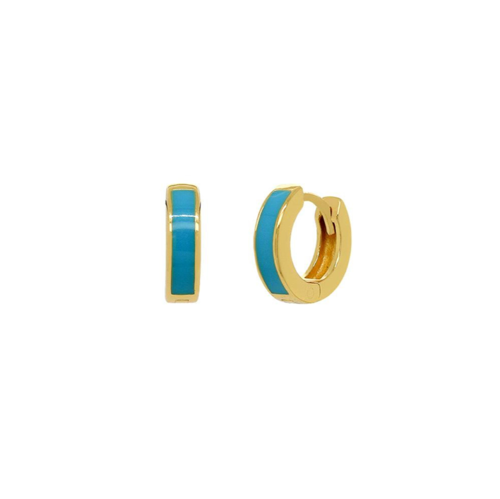 H310 | Gold Filled Turquoise Enamel Huggie Earrings