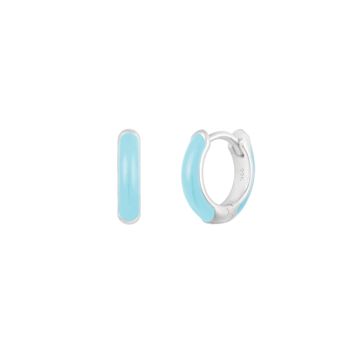 H547 | Silver Paradise Blue Enamel Huggie Earrings