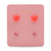 Set of 2 - Heart and Round Stud Earrings