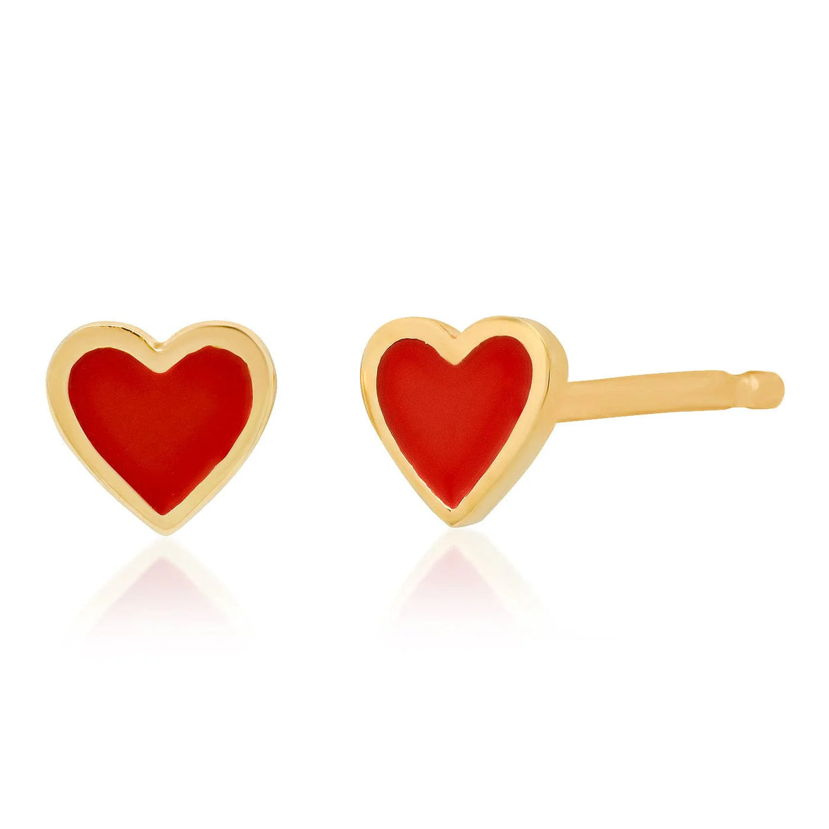 Gold Vermeil Red Enamel Heart Post Earrings