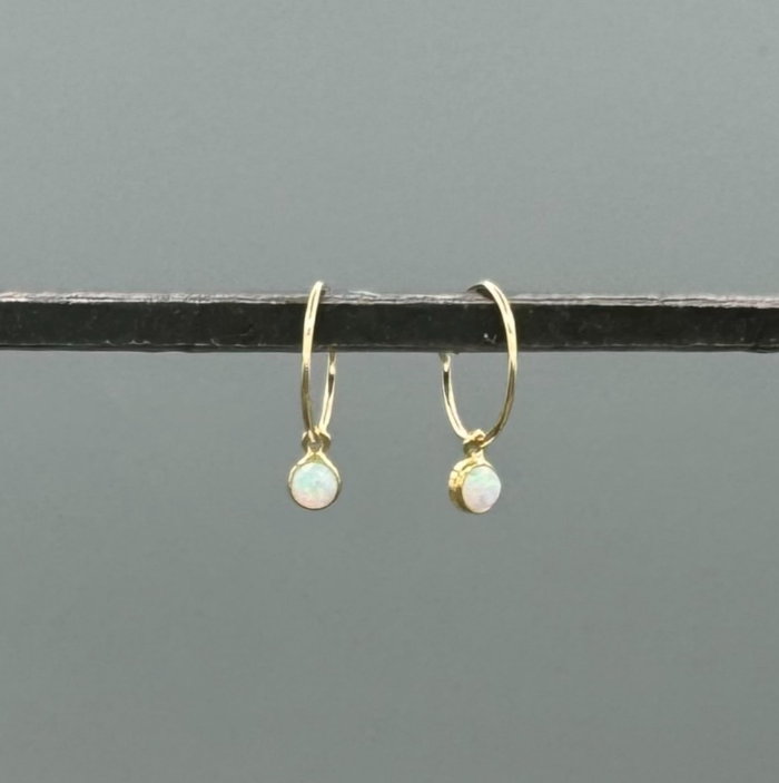 HG524 | Gold Filled Opal Bezel Hoop Earrings