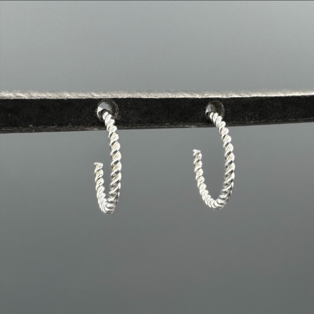 HS588 | Silver Thin Twist Post Huggie Earrings