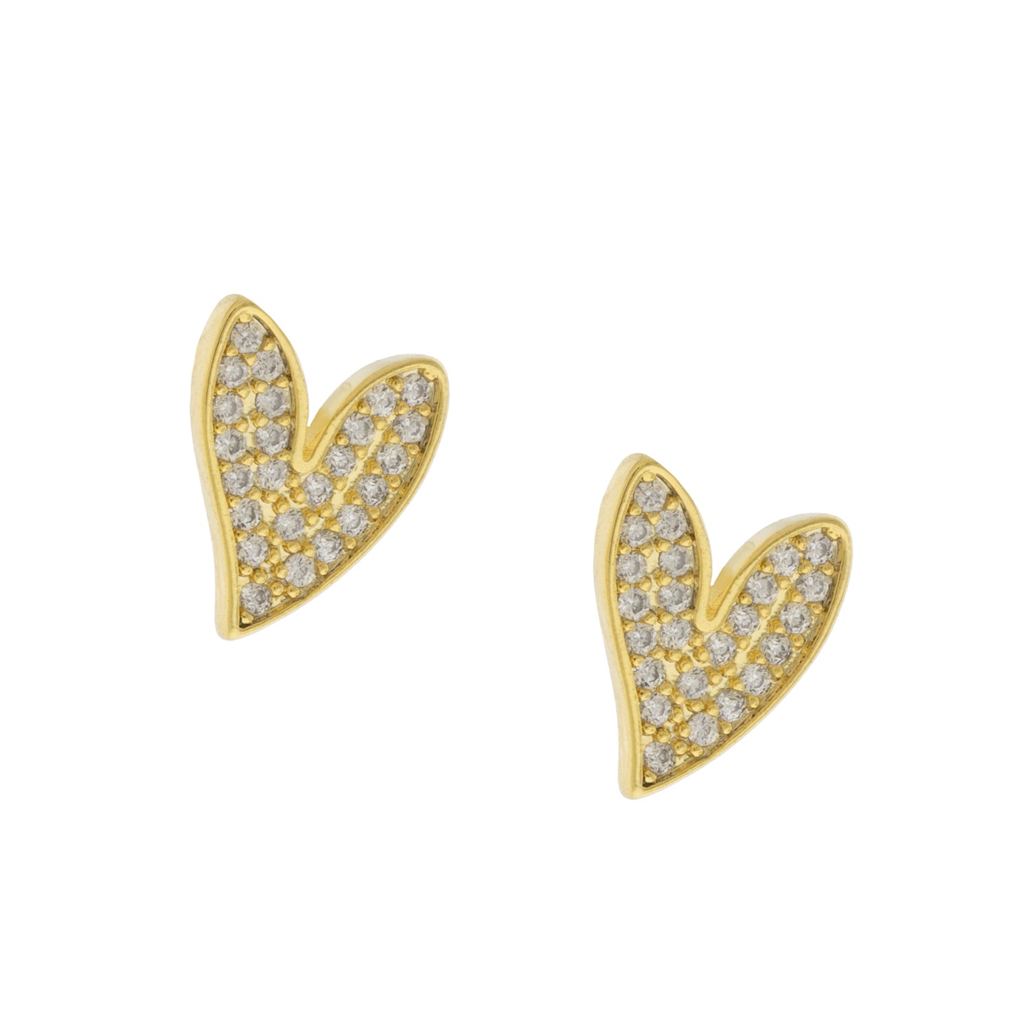 Gold and CZ Heart Post Earrings