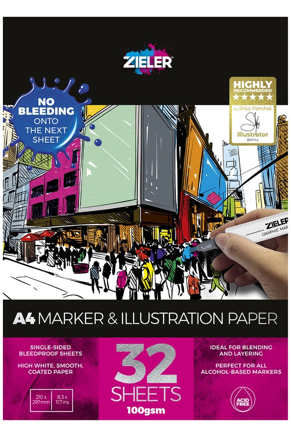 Zieler® A4 Marker & Illustration Pad - 200gsm, 32 Sheets