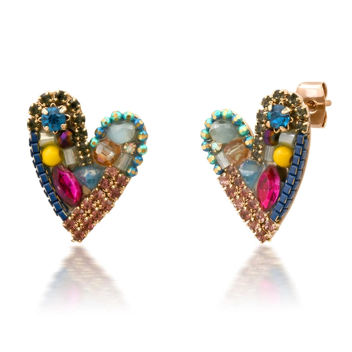 Mixed Media Heart Post Earrings - Blue