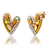 Mixed Media Heart Post Earrings - Yellow