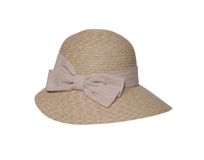 Linen Natural Bow Cloche Hat 