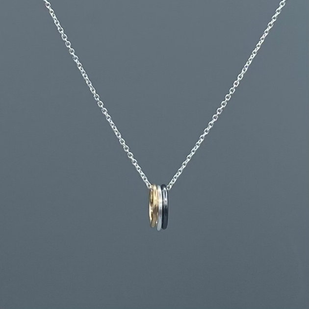 NS102 | Silver Multi-Toned Triple Ring Necklace