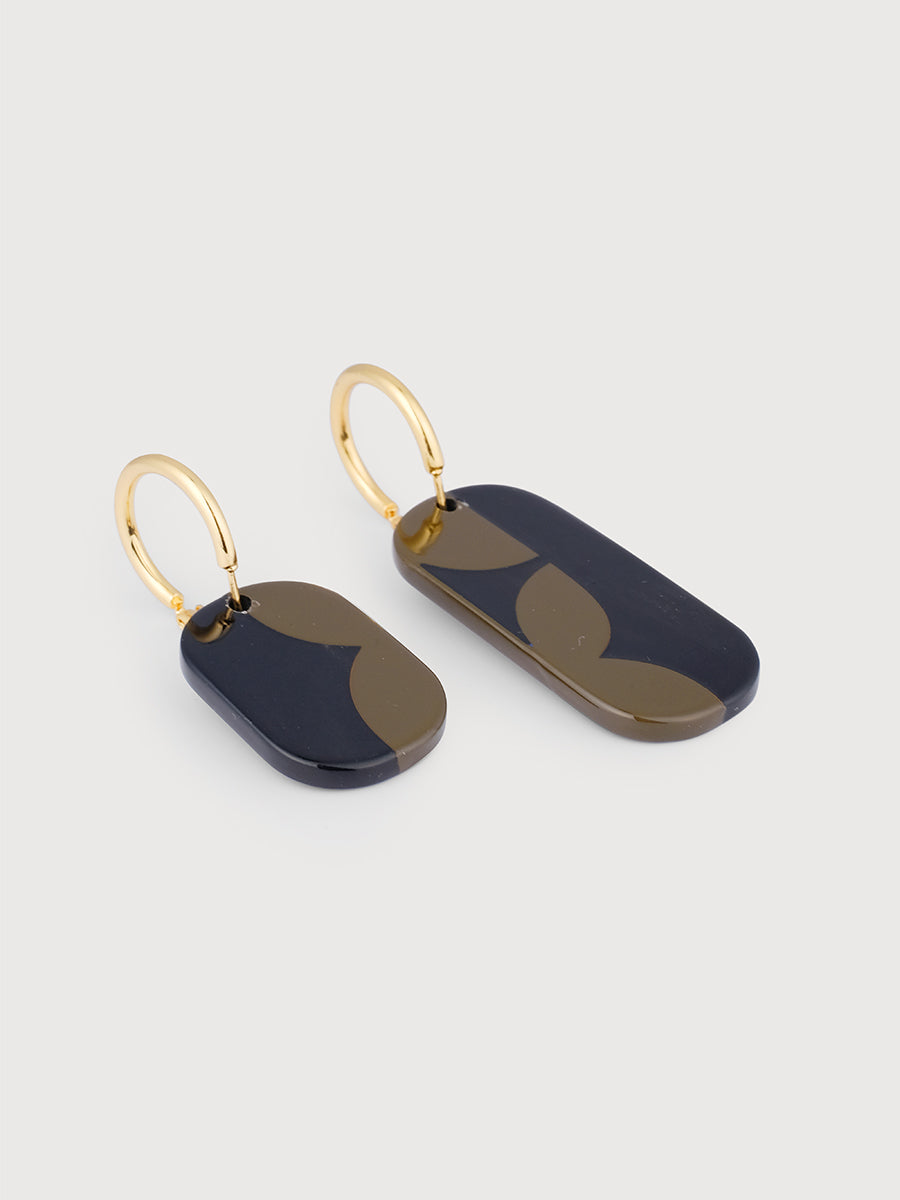 Nymphe Mini Hoop Earrings - Black Horn and Khaki Lacquer
