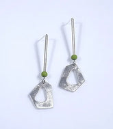 Octagon Drop w/Green Bead Earrings