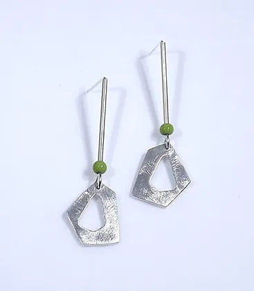 Octagon Drop w/Green Bead Earrings