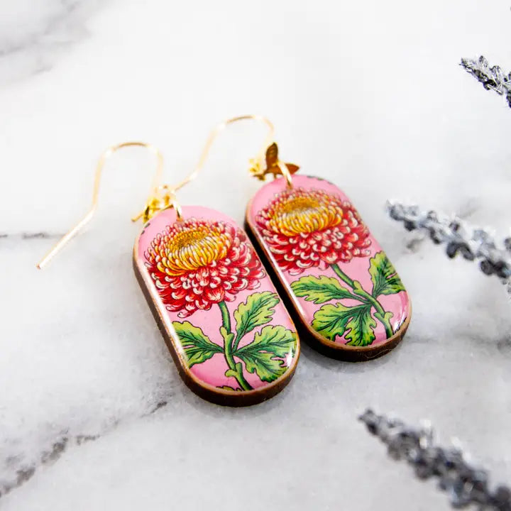 Pink Chrysanthemum Flower Earrings