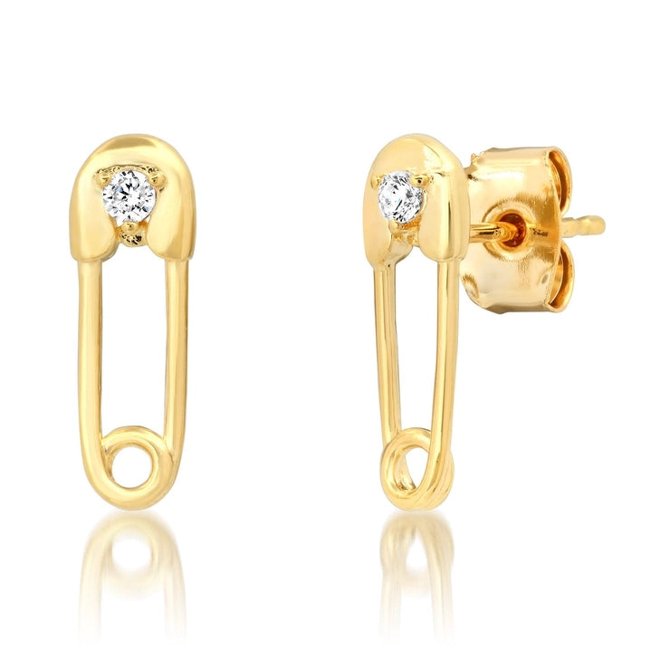Safety Pin CZ Post Earrings