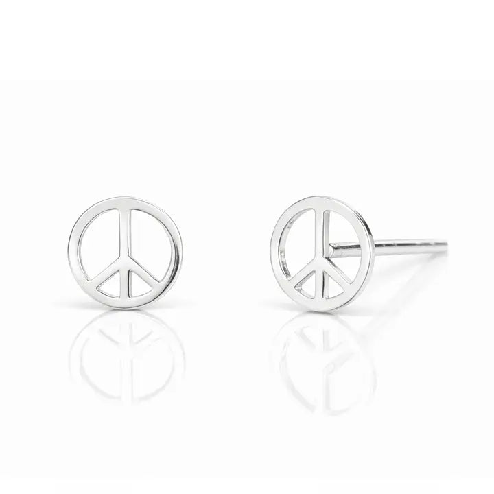 Silver Peace Sign Stud Earrings