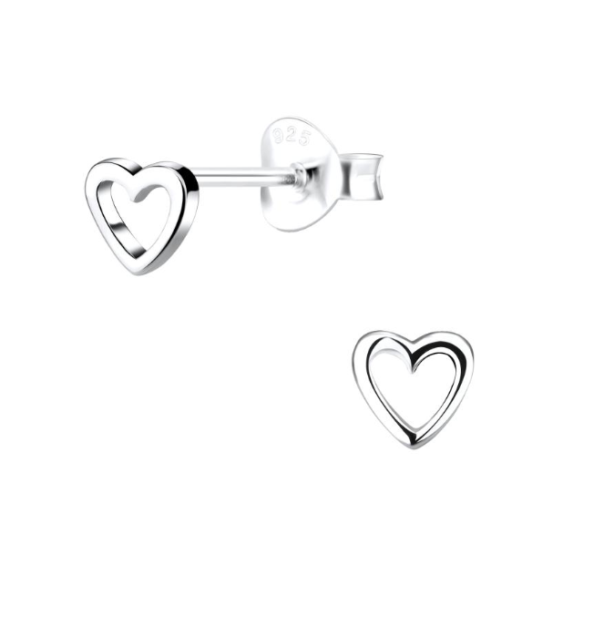 Silver Baby Open Heart Stud Earrings