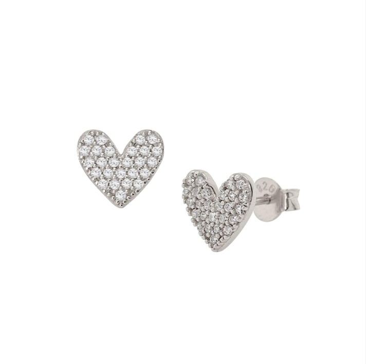 ST733 | Silver CZ Pave Heart Stud Earrings